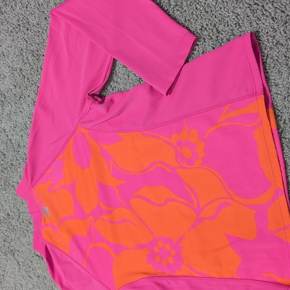 Lands End Girls Rash Guard Long Sleeve Pink Orange Hawaiian Flower Medium - Picture 7 of 7